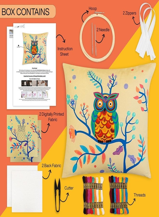 picknMAKE Cover/Pillow Cushion Craft DIY Bliss Owl Majestic with Beginners for Set Kit Embroidery Hand Cover Cushion DIY 2 of Set |16 "X16|Patterns Embroidery Printed Digitally|Included Materials All - Image 2